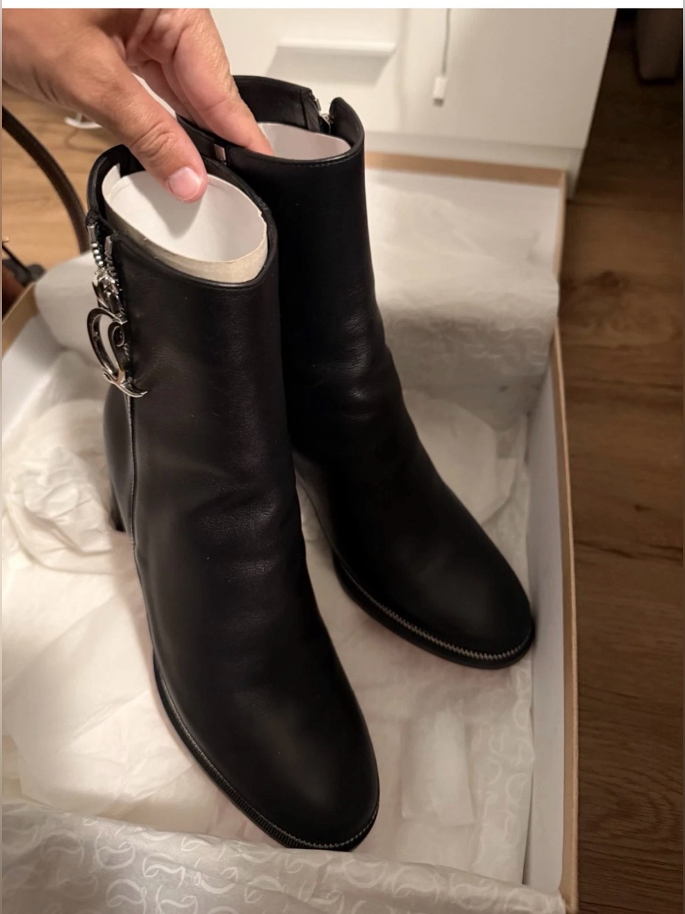 Christian Louboutin  Black Leather Ankle Boots with side Zipper size 7.5 - Picture 6 of 10